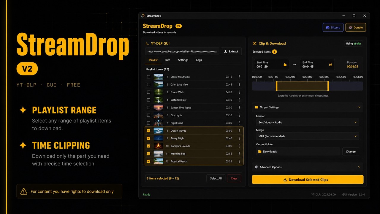 Бесплатный GUI для yt-dlp | StreamDrop v2