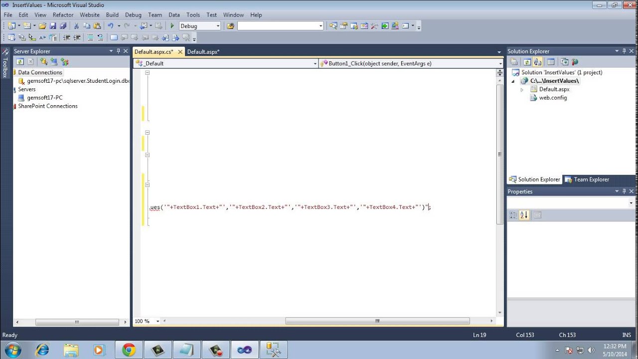 Insert the values in Sql Server database using Asp.net