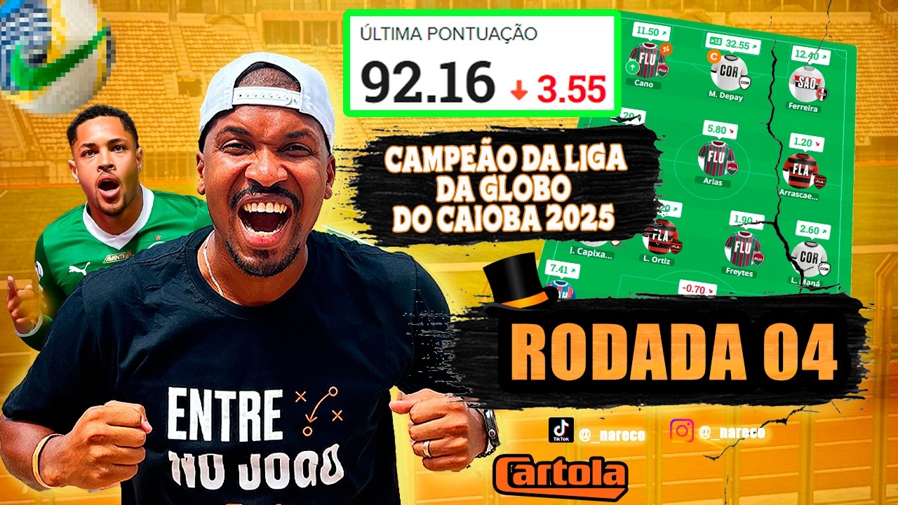 CARTOLA 2026 RODADA 04 - CAMPEÃO DA LIGA DO CAIOBA E TOP1 INFLUENCER COM TIME VIP EM 2022