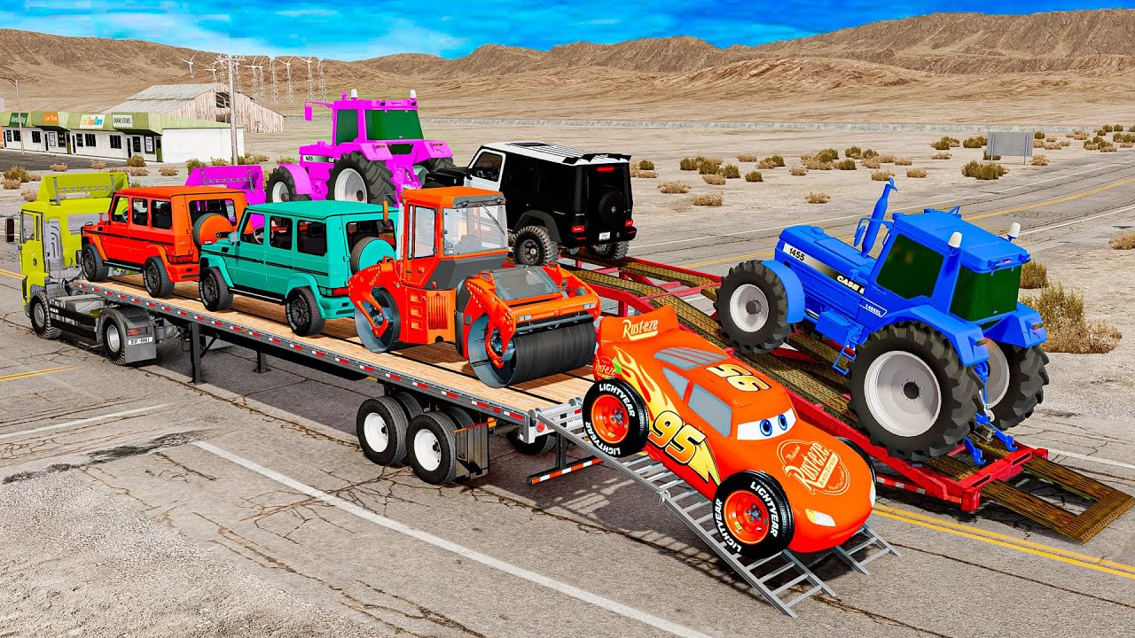 Flatbed Truck Mcqueen | Transportation with Truck - Pothole vs Car #72 - BeamNG.Drive