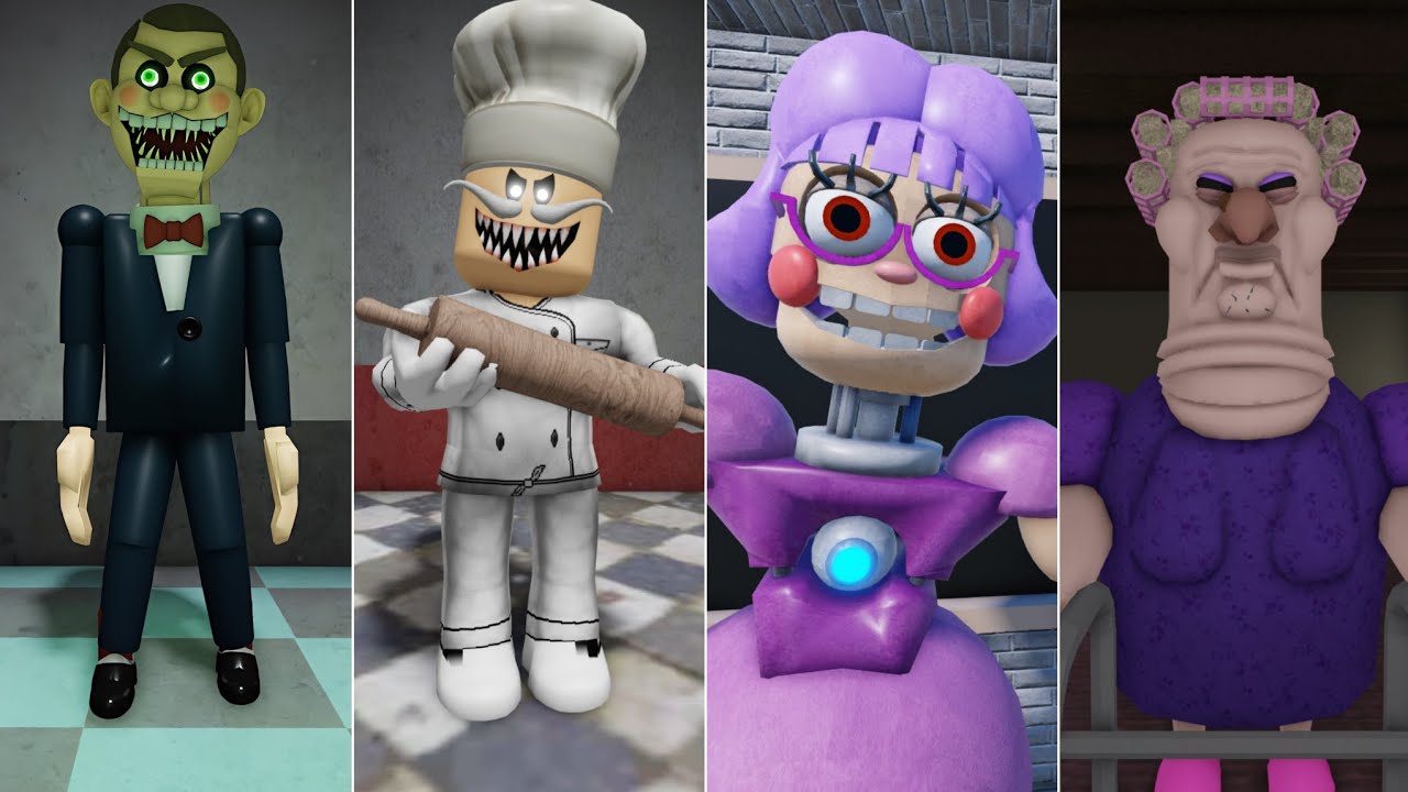 MR FUNNY'S TOYSHOP, PAPA PIZZA'S PIZZERIA, MISS ANI-TRON'S DETENTION, GRUMPY GRAN ROBLOX OBBY