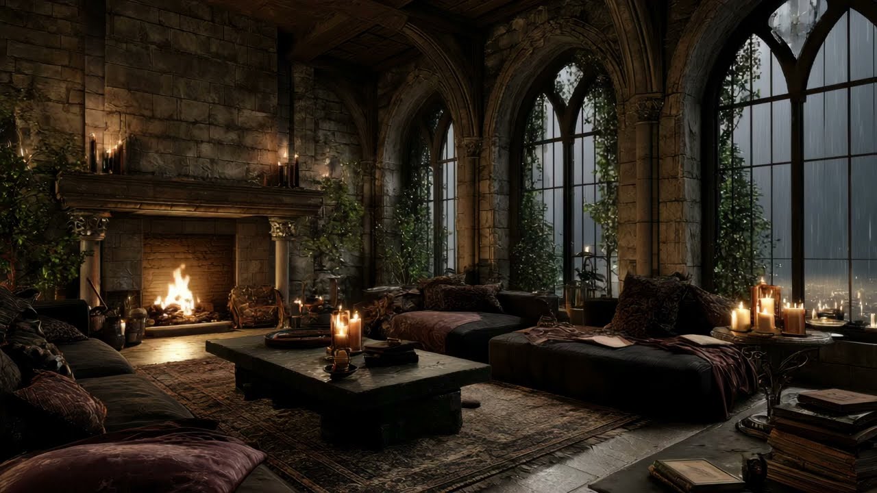 Gothic Castle Storm Ambience | Rain & Thunder Sounds | Reading, Study, Focus & Relaxation