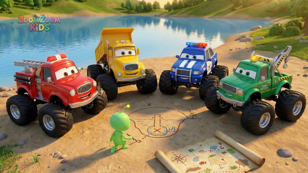 🛸 Monster Trucks Alien Rescue!  Fix the Spaceship  Kids Songs & 3D Animation
