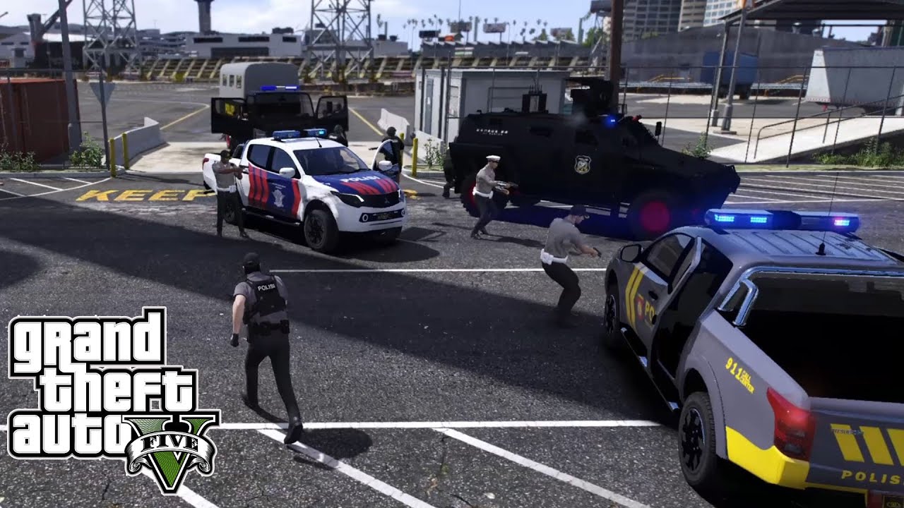 Perampok Pelabuhan Dikejar Pasukan Brimob Dan Densus 88 || GTA 5 Mod Polisi Indonesia