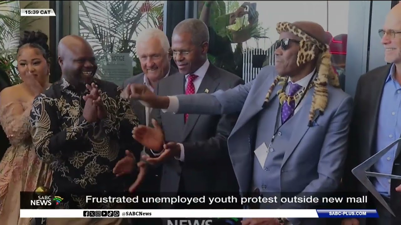 Frustrated unemployed youth protest outside Prince Buthelezi Mall