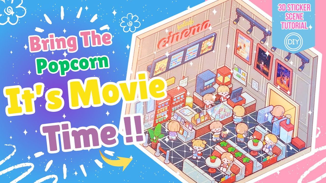 Cute Cinema 3D Sticker Scene🍿📽️ | DIY Mini Book 3D Sticker Scene Craft Tutorial