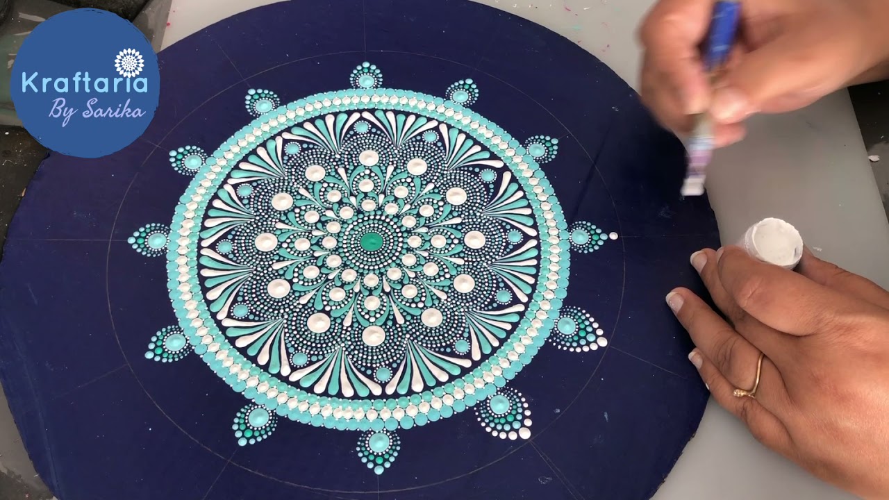 A beautiful blue dot mandala painting. Step by step dot painting tutorial for beginners.