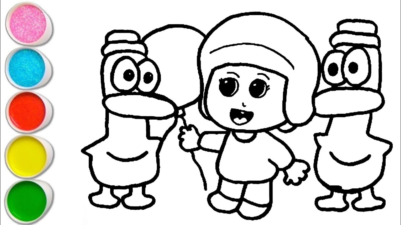 Pato Friends and Pocoyo With Balloon Drawing, Painting and Coloring For Kids and Toddlers_ Kids Art