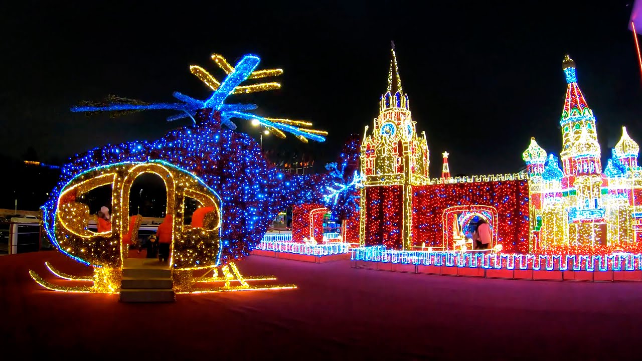 ⁴ᴷ⁵⁰ Walking Moscow: Moscow Center - Kievskaya Metro Station - Christmas & New Year's Preparations