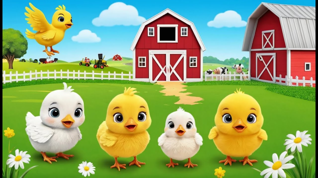 Три цыпленка на ферме по выращиванию марг