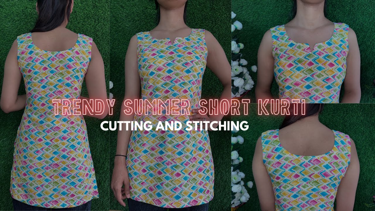 Trendy Short Kurti Cutting & Stitching | Summer Outfit | Sleeveless Designer Short Kurti