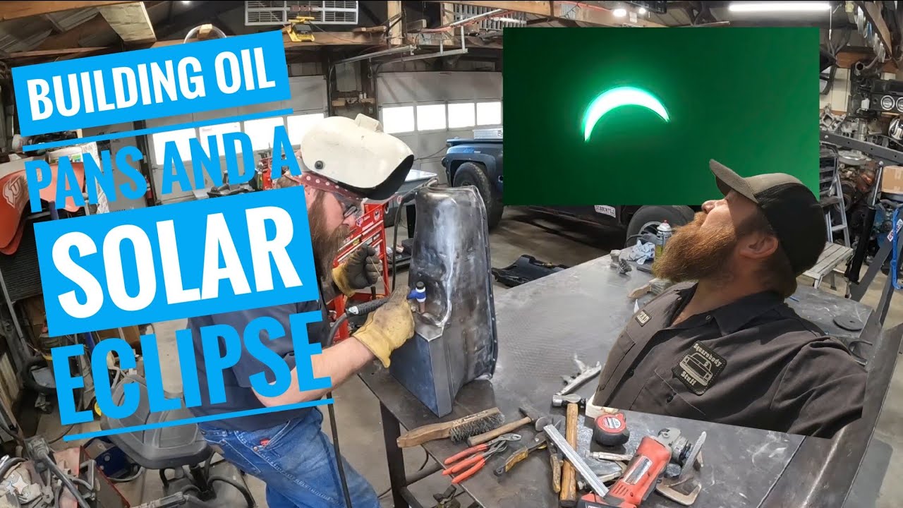 Building an oil pan and installing a mini starter for my 339 stroker sbc. Bonus eclipse footage.