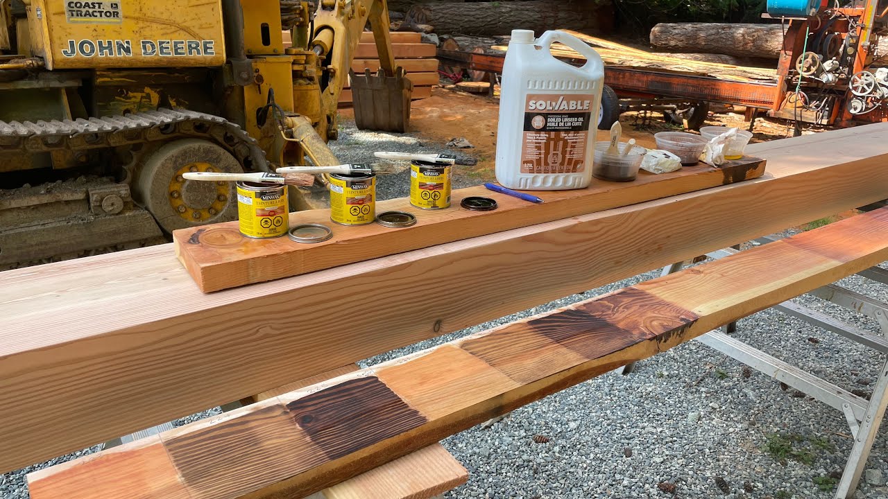 Choosing a stain colour | Finishing the first Douglas FIR exposed roof beam 1/24 complete. 