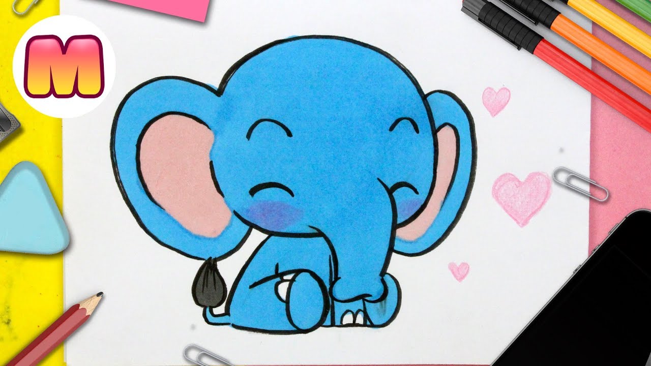 COMO DIBUJAR UN ELEFANTE KAWAII - Fácil y paso a paso - Como dibujar animales kawaii