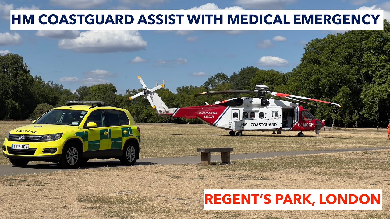 Coastguard Medical Emergency London Regent’s Park Sikorsky S92 Helibus Takes Off