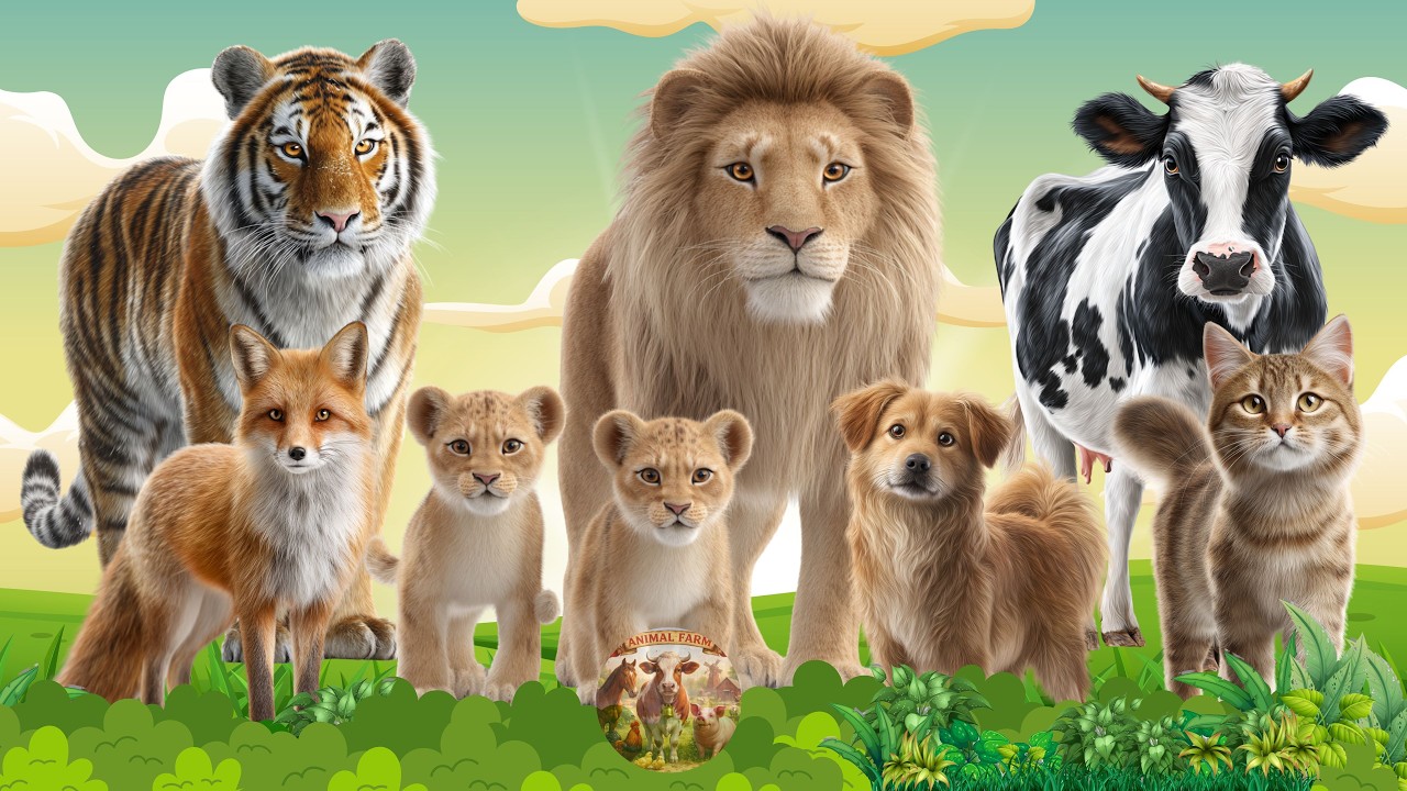 Cute Animal Compilation: Lion, Tiger, Cow, Fox, Dog, Cat,...– Animal Sounds