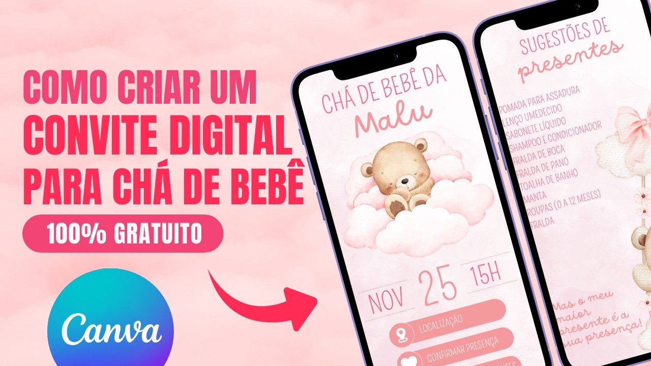 Como fazer CONVITE DE CH&Aacute; DE BEB&Ecirc; no CANVA [DIGITAL E INTERATIVO] | 100% Gr&aacute;tis
