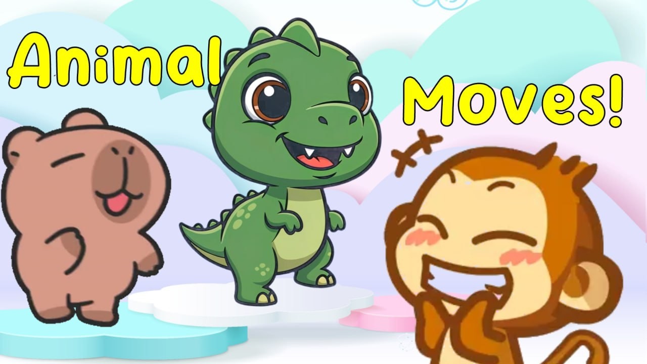 Песенка про движения животных 🐰🦖🐒 | Танцуйте, прыгайте, топайте и хлопайте! | Детская песенка про...