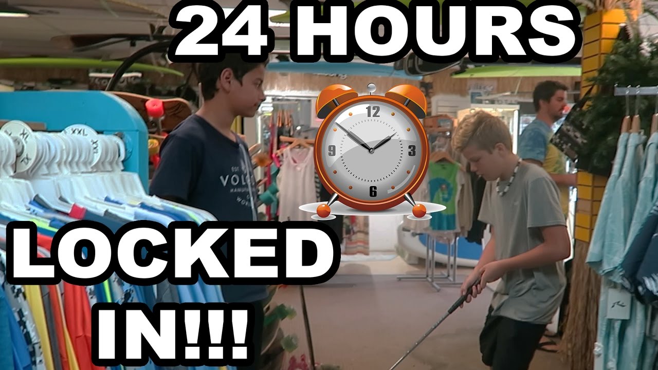 24 HOUR CHALLENGE AT SURF SHOP (SNEAKING IN)GONE WRONG