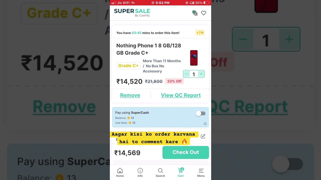Nothing phone 1 in #cashifysupersale at ₹14500 #shorts