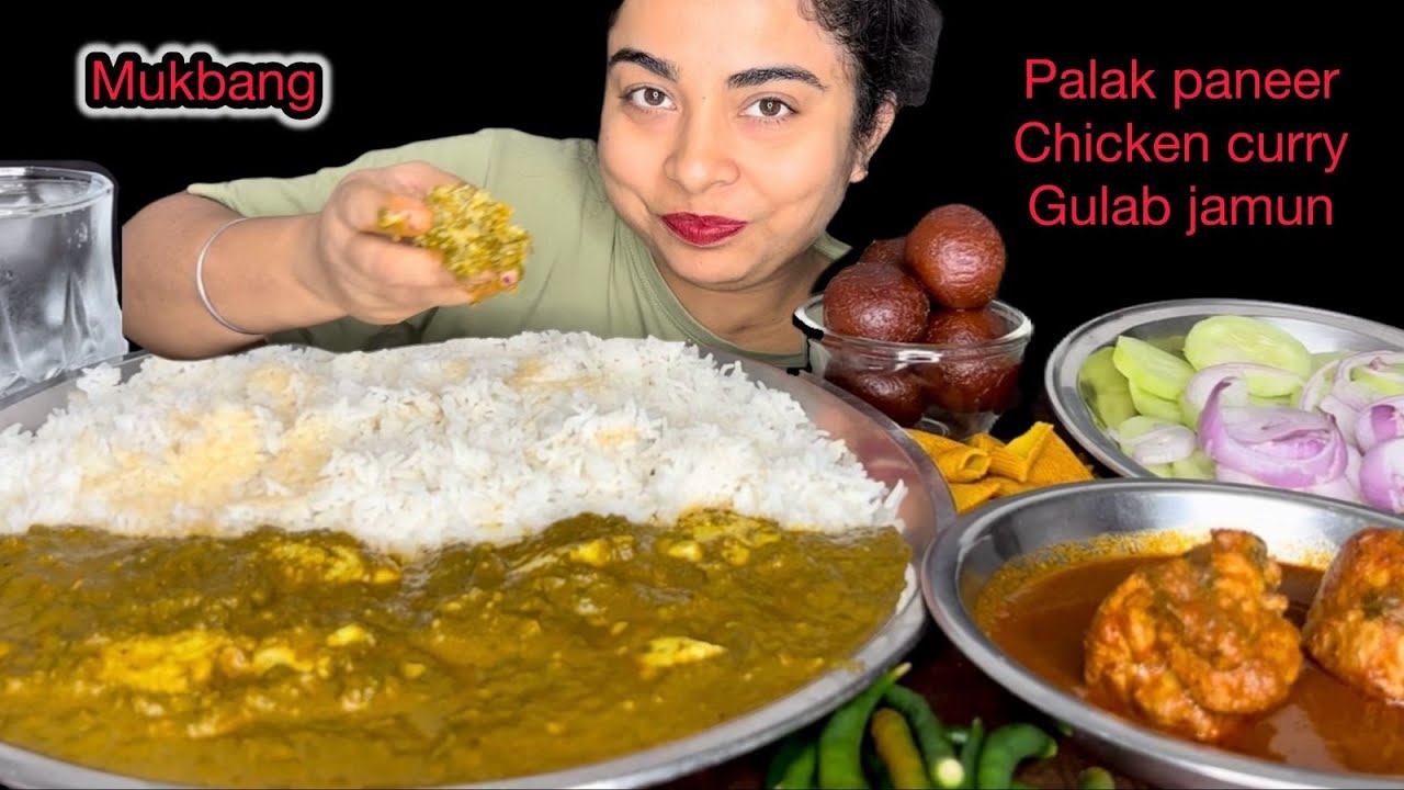 ASMR Eating Massive Indian Meal | Rice, Curry, Salad & Dessert Challenge |