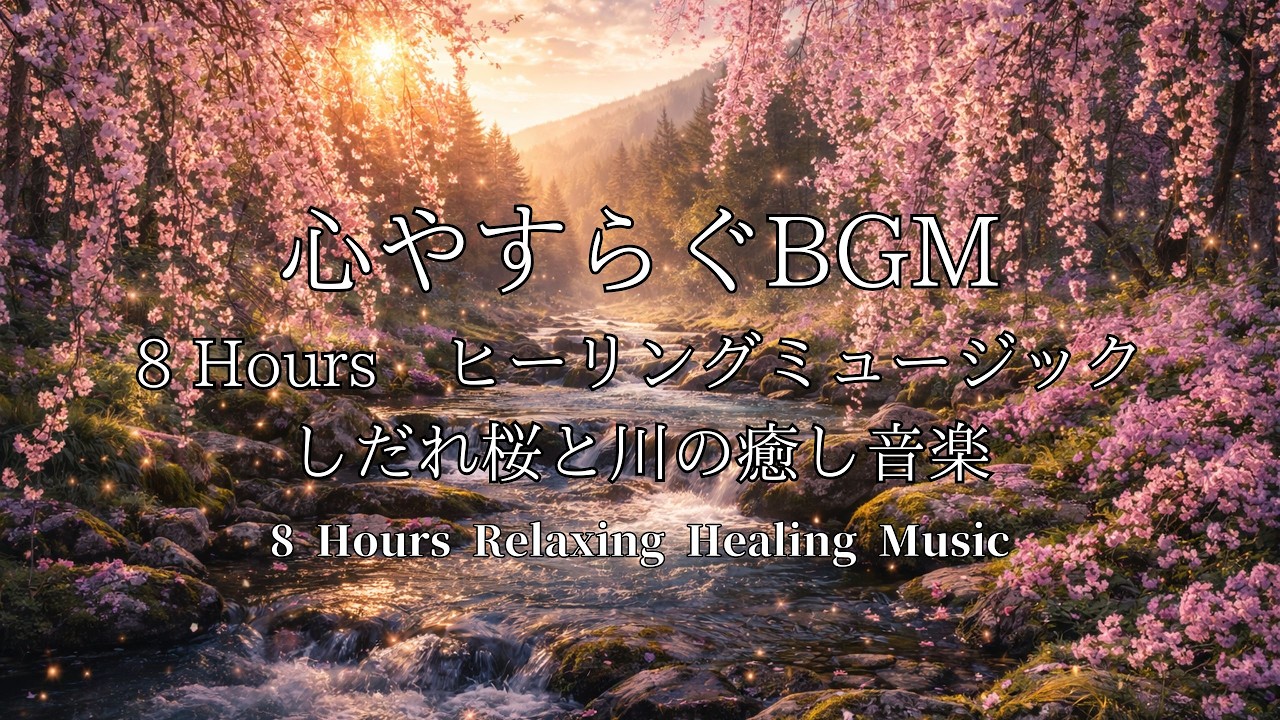 【8時間】しだれ桜と川のせせらぎ｜気持ちを整える音楽｜ヒーリングBGM・睡眠用