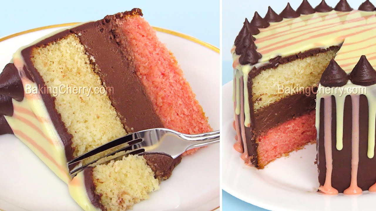 3-Color Cake! Chocolate, Vanilla, and Strawberry Cake | Delicious Dessert Recipe
