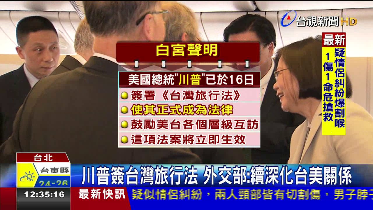 川普簽台灣旅行法外交部:續深化台美關係
