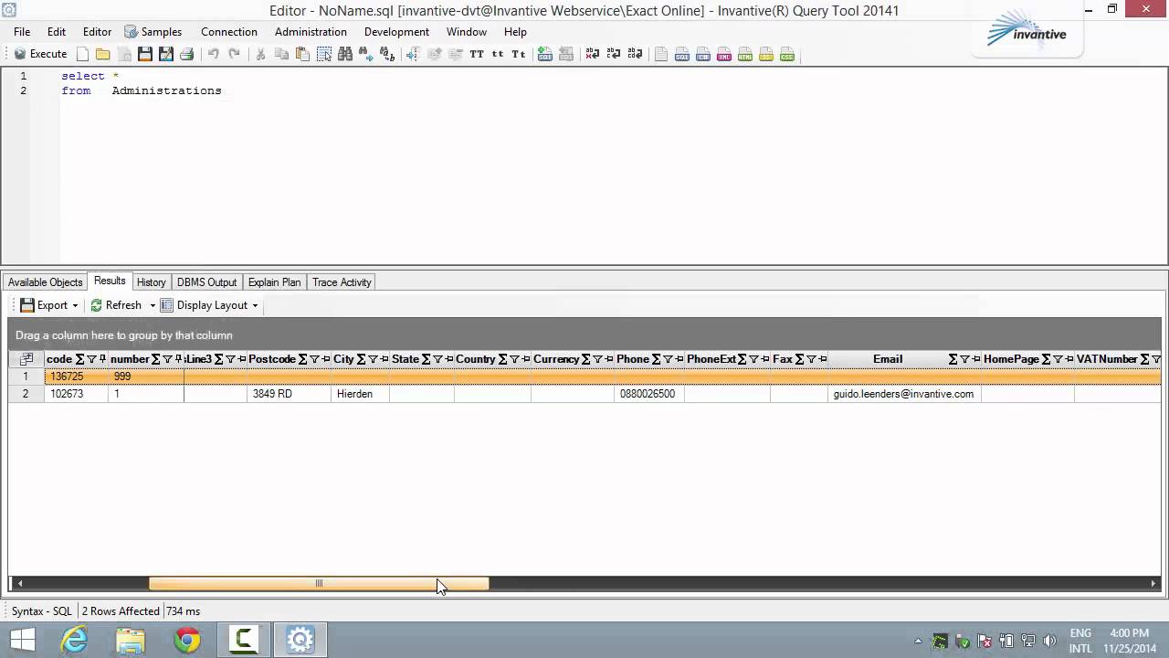 Invantive Query Tool for SQL with Exact Online