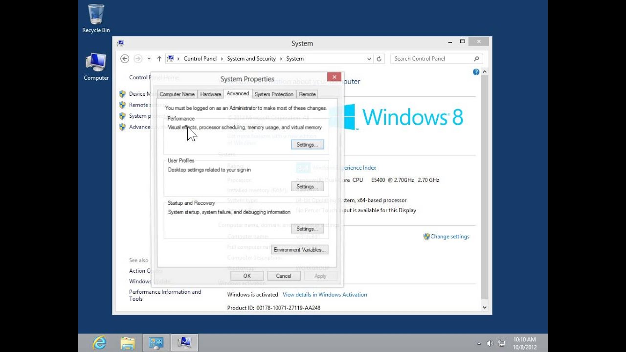 Windows 8.0 Professional - Change Data Execution Prevention Setting in Control Panel