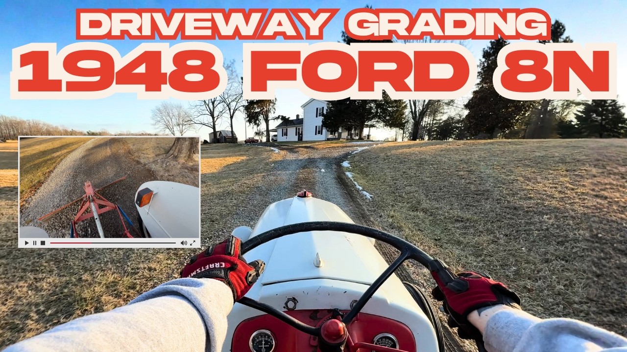 1948 Ford 8N Driveway Grading Demonstration - Back Blade Fixing the Driveway after a Plowing Snow