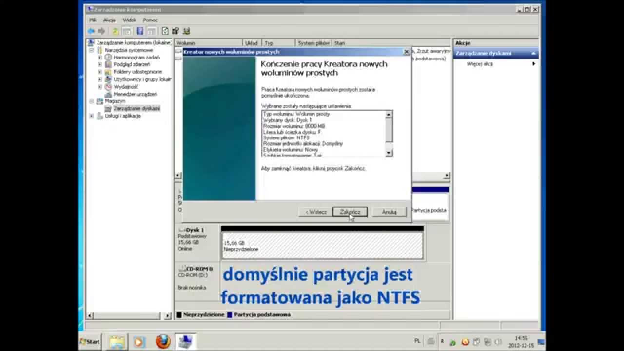Tworzenie partycji podstawowej w Windows 7