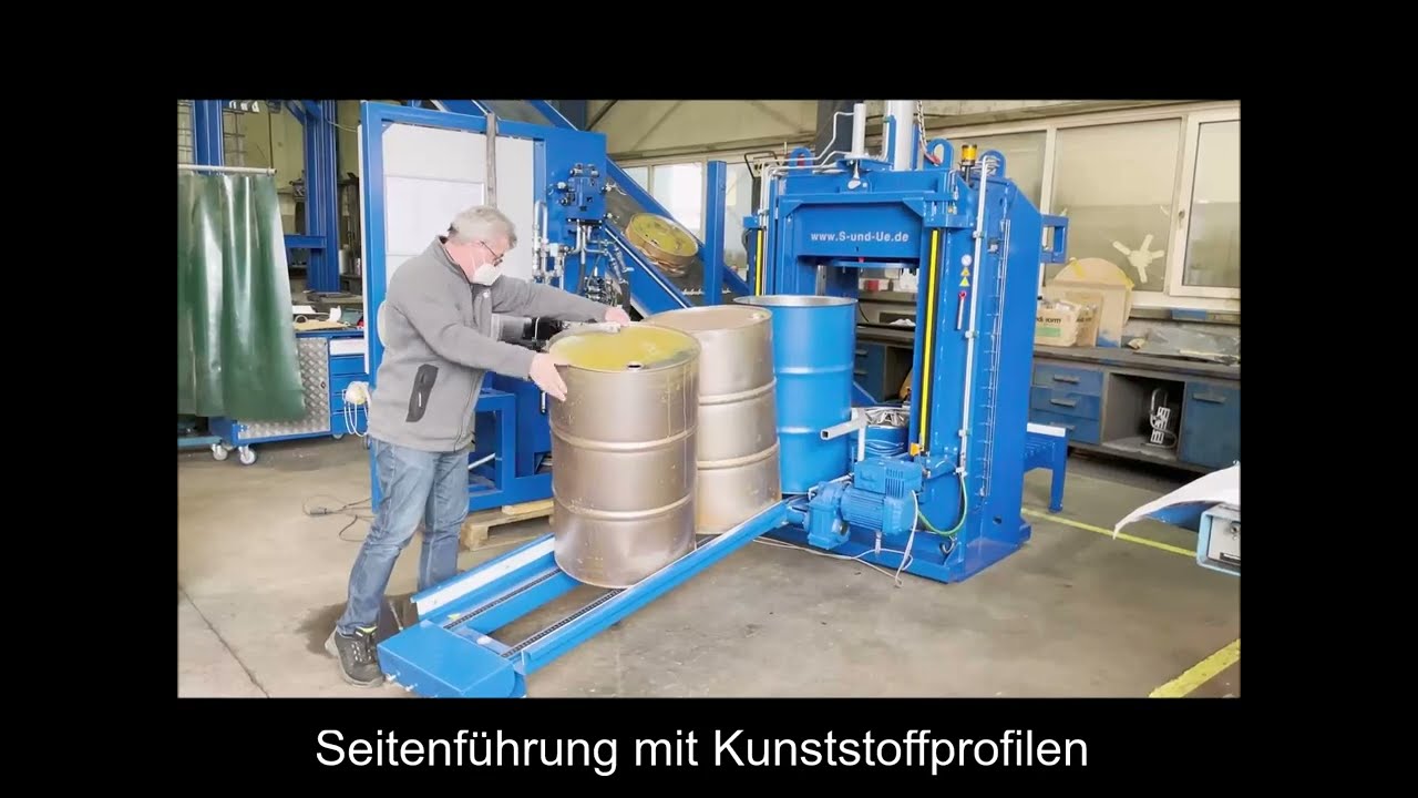 S&Ü Fasspresse zur Verpressung restentleerter 200 Ltr. Stahlfässer