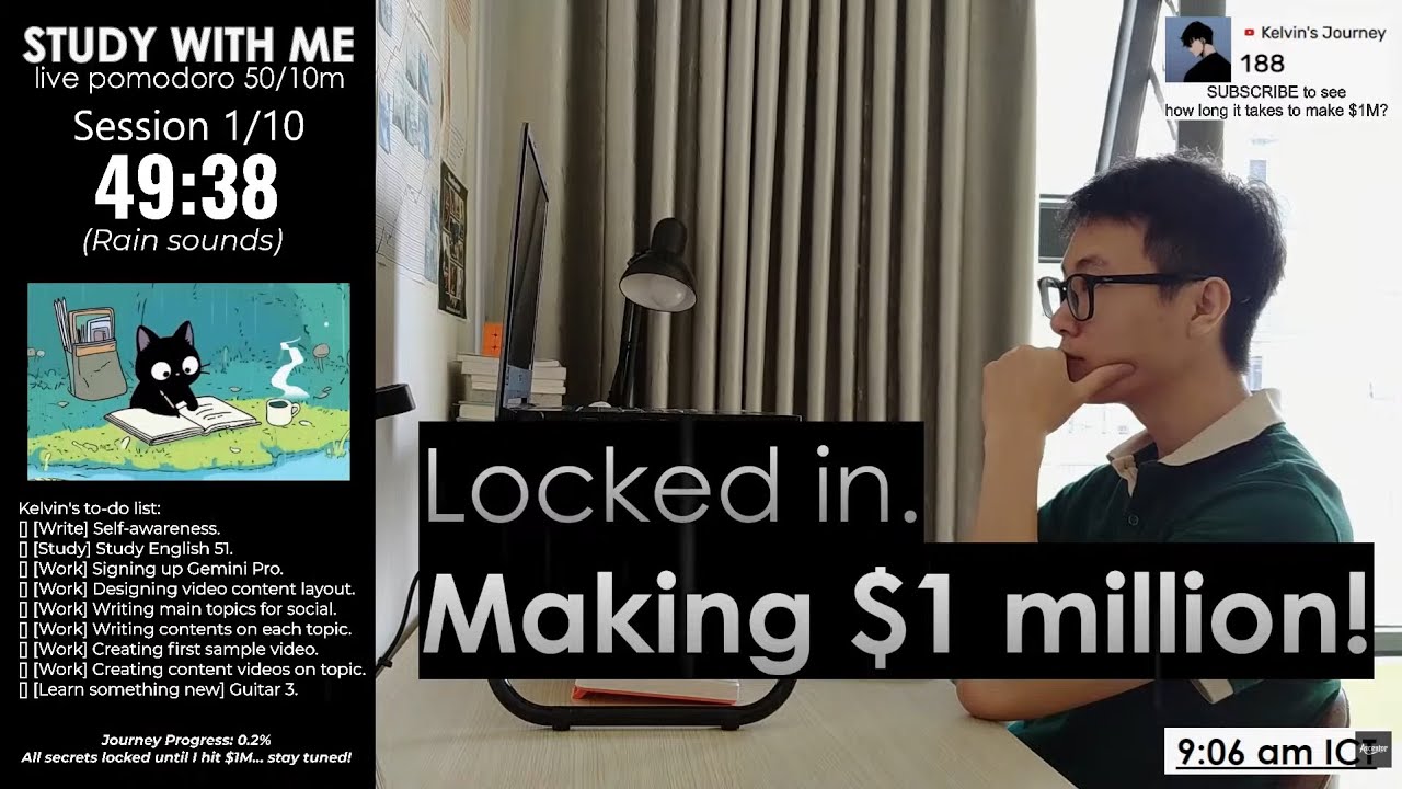 #Day211 Study with me 🌦️ I&rsquo;m locking in until I make $1M💰 |🍅11h pomodoro