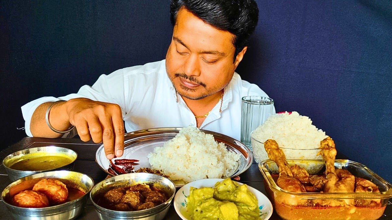 Big Bite Eating🔥 Murgir Mangsho🍗, Kach-Kola Kofta Curry😋, Rosun-Golmorich Bhaja🤤, Dim Kosha🥚 Mukbang