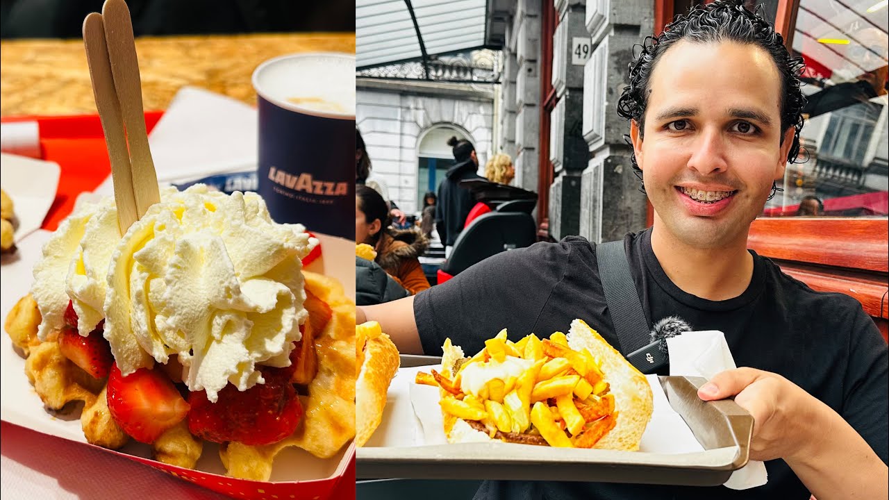 Comida Callejera de BÉLGICA 🇧🇪 la famosa METRALLETA y WAFFLES 🧇 #metralleta #waffles #comida