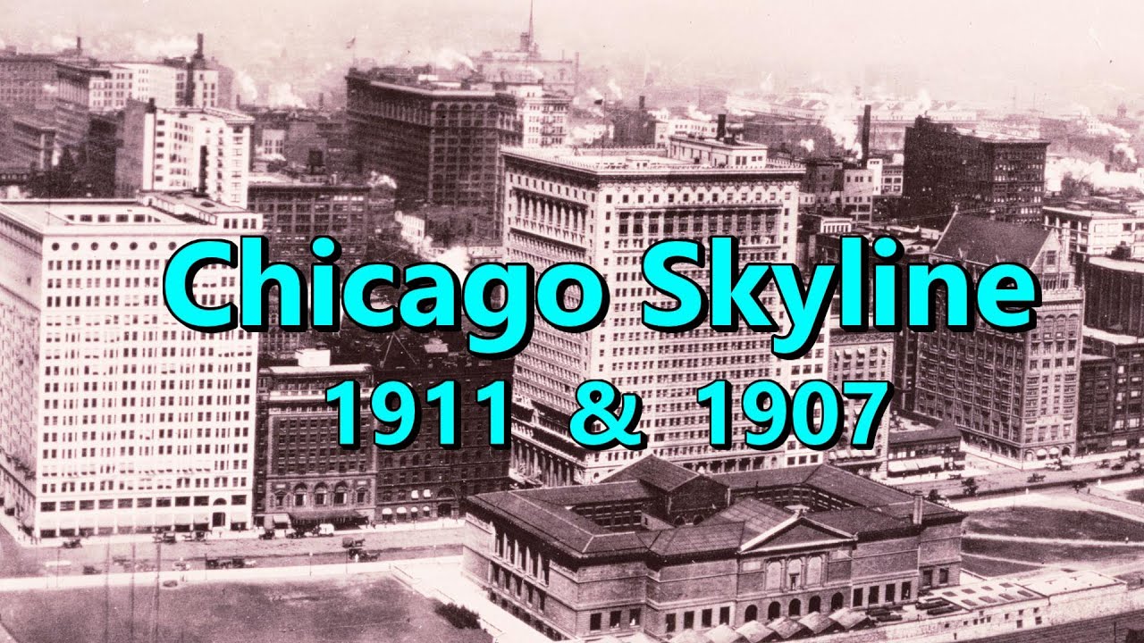 2 Chicago Skyline Panoramas - 1911 Bird’s Eye View from Balloon - 1907 View from Boat - Old Photos