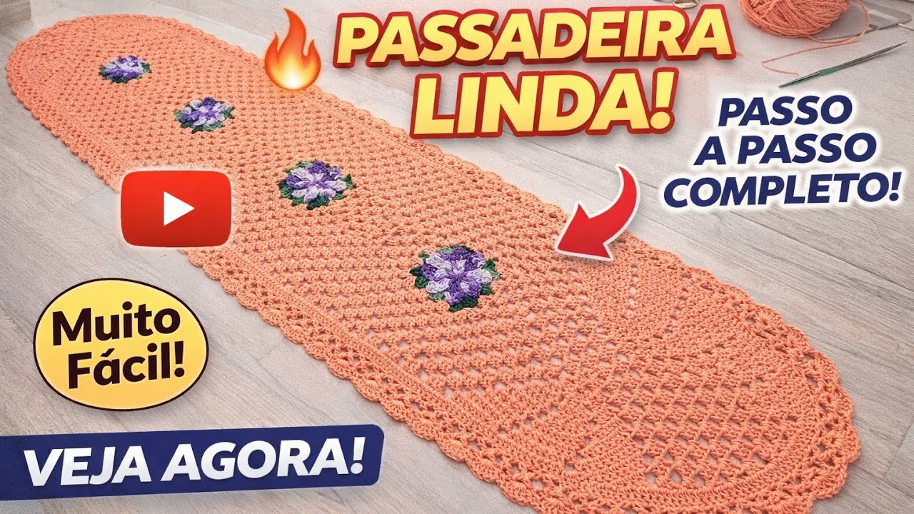 Passadeira de Crochê Floral – Modelo Delicado e Elegante para Cozinha ou Corredor