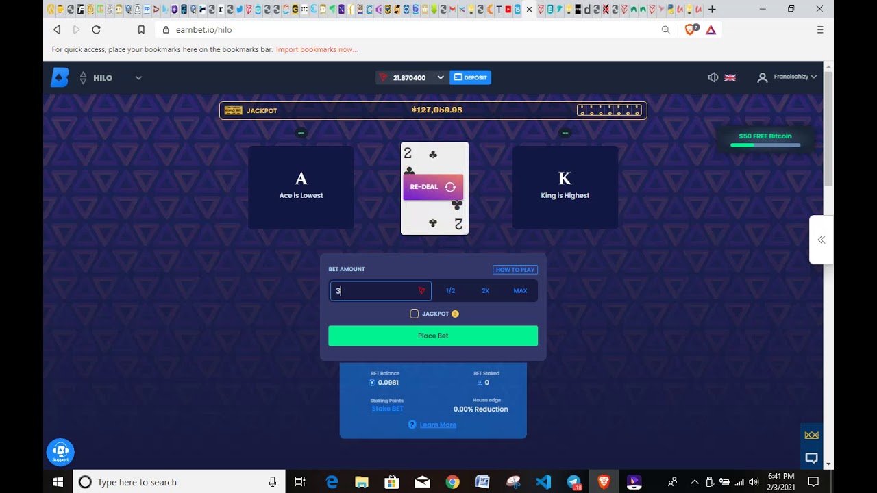 Earn multiple Tron with Earn bet while playing Hilo