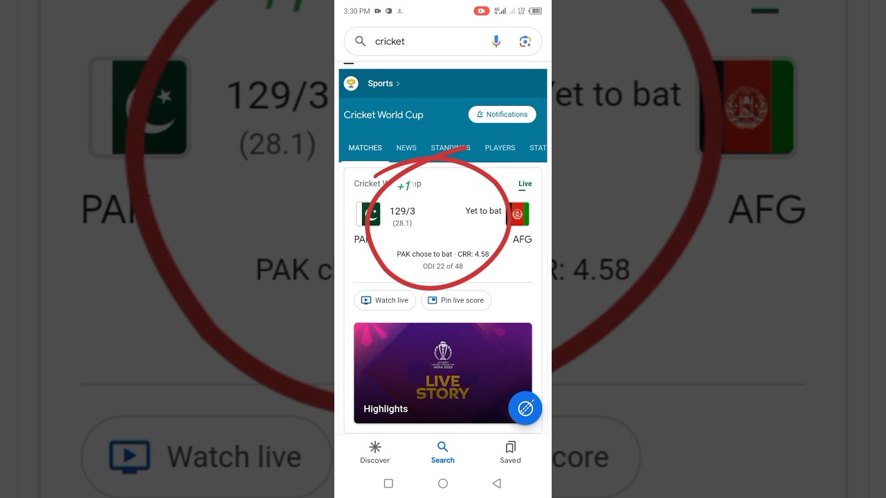 How to see live score of cricket match in google