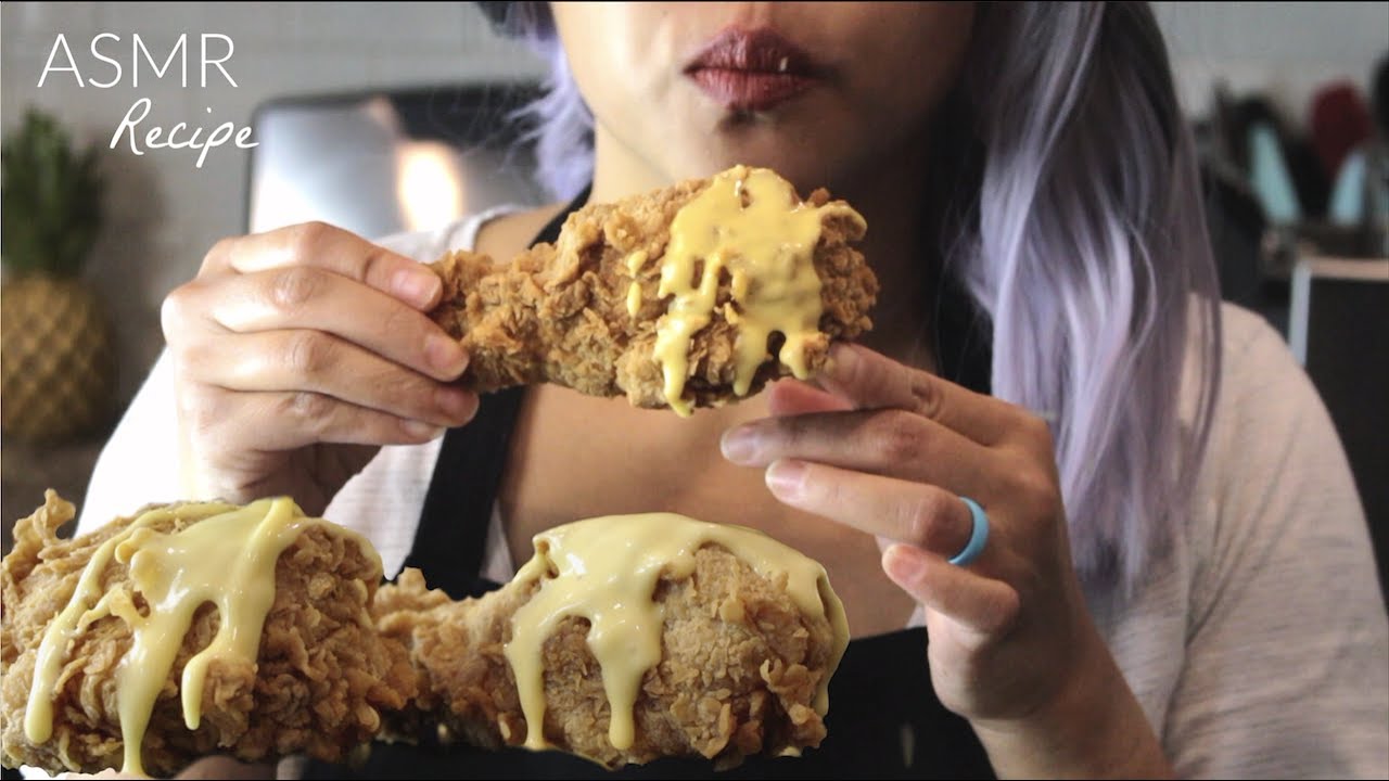 POPULAR ASMR FOOD - FRIED CHICKEN & CHEESE SAUCE Recipe - RELAXING COOKING EATING KITCHEN SOUNDS