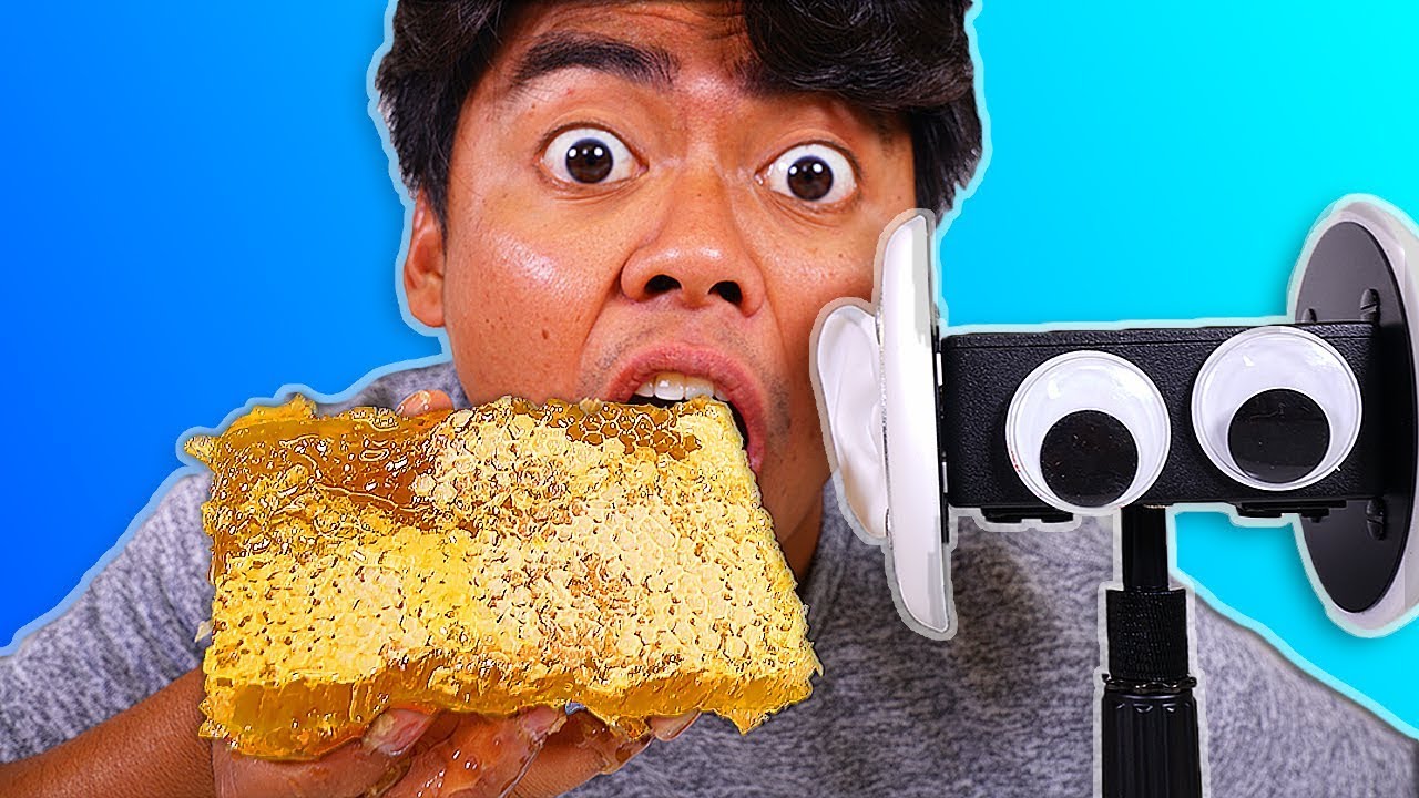 I Tried ASMR... Eating Raw Honeycomb, Floral Foam, Watermelon (Sticky Crunchy Sounds)