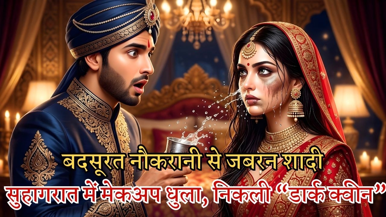 बदसूरत नौकरानी से जबरन शादी—सुहागरात में मेकअप धुला, निकली देवी जैसी सुंदर “डार्क क्वीन”!