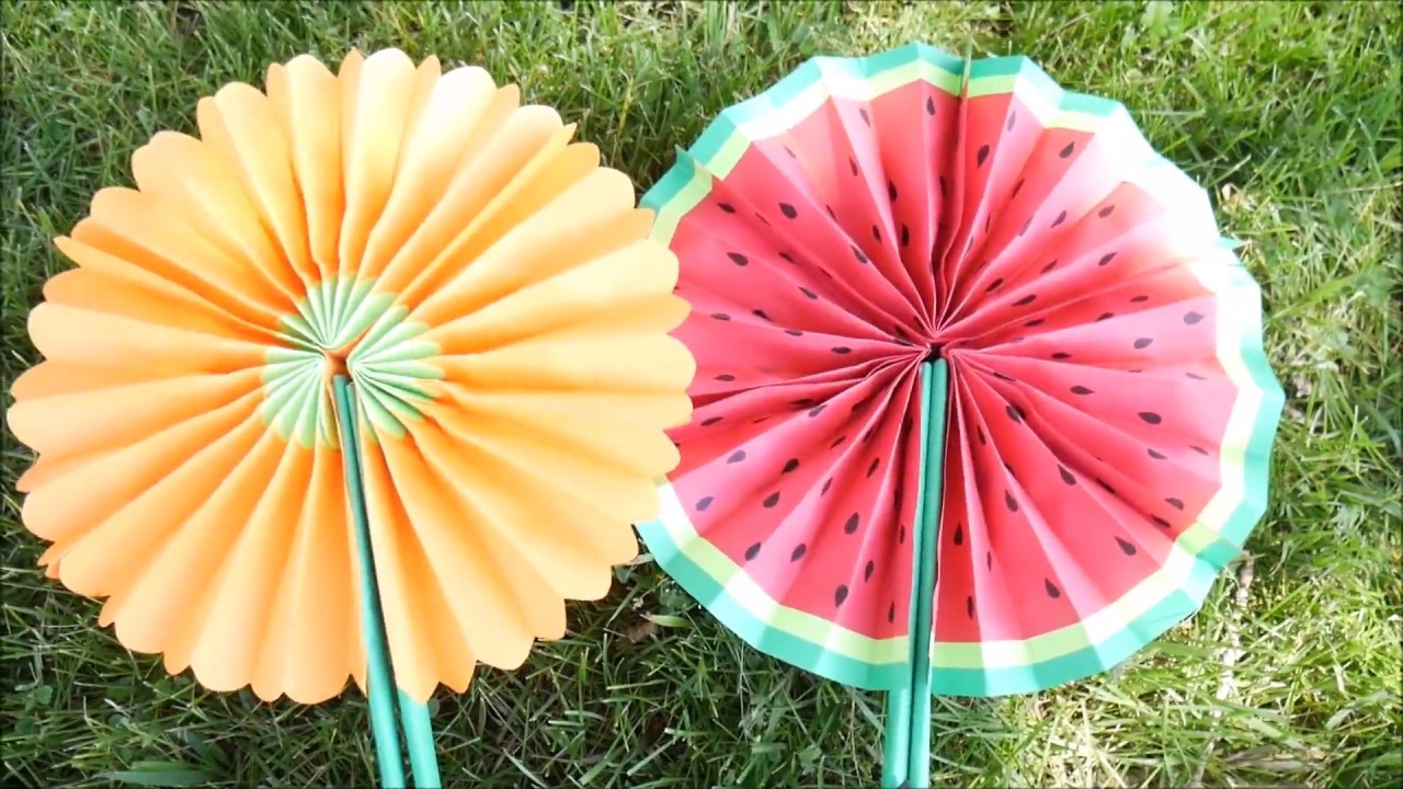DIY- How To Make Cute Paper Fans | Hand Fans| Folding Fans -Watermelon,Flower- Projects for Kids