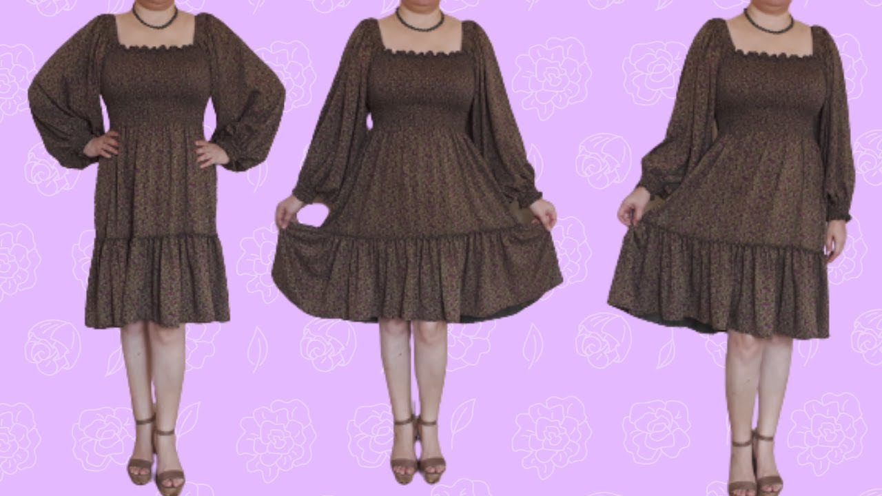 Платье с воздушным шаром и квадратным воротником, плиссе, кройка и шитье / Сделай сам