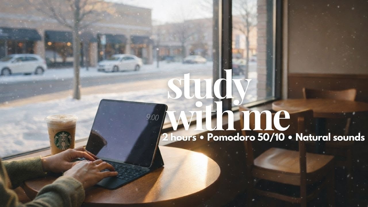 2-HOUR STUDY WITH ME ☕❄️ | Sunny Snow Day | Natural sounds | Pomodoro 50/10