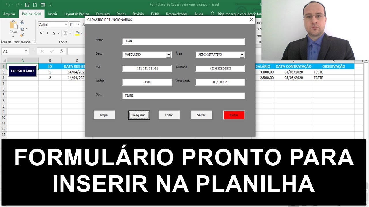 Formulário de Cadastro de Funcionários no Excel - PRONTO PARA BAIXAR