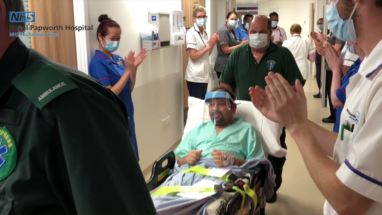 Covid-19 Rajinder Singh, 38, is applauded at his leaves Royal Papworth Hospital