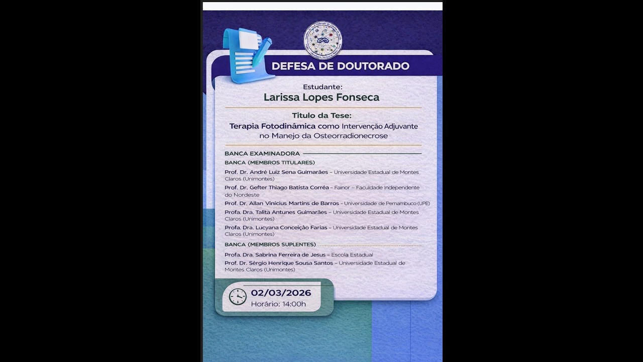 Defesa Tese: TERAPIA FOTODINÂMICA COMO INTERVENÇÃO ADJUVANTE NO MANEJO DA OSTEORRADIONECROSE