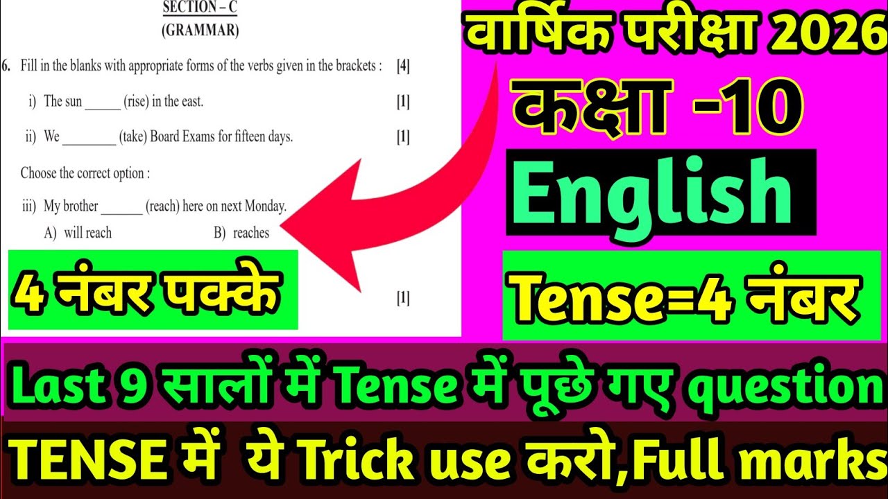 Class 10 English: Tense में 4 नंबर पक्के! 🔥 | Last 9 Years Repeated Questions | Board Exam 2026